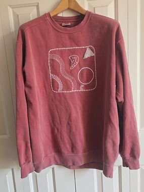 Embroidered Abstract Graphic Crewneck Sweatshirt - Dusty Rose